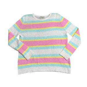 Jumper 1234 Cashmere Sweater Womens 3 Multicolor Excellent Striped Crew Neck